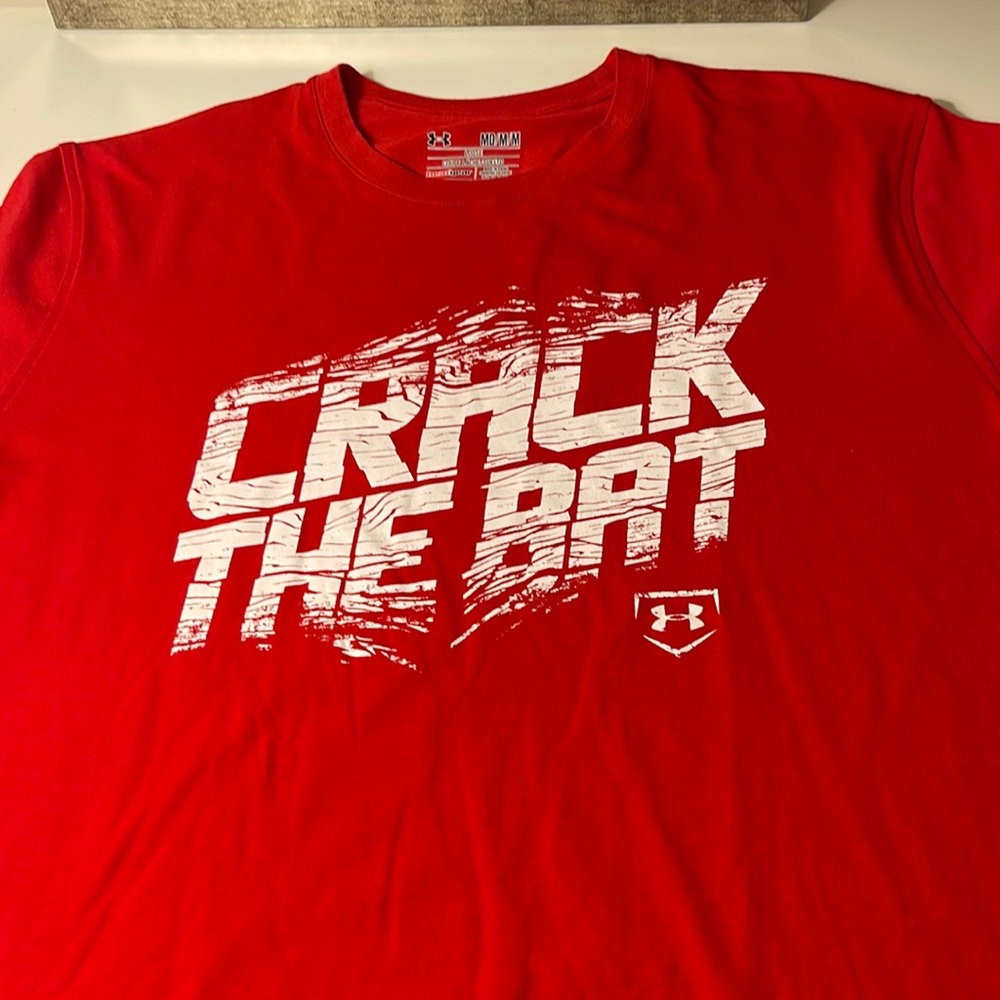 Under Armour “ Crack the bat” on red tshirt short sleeve size M